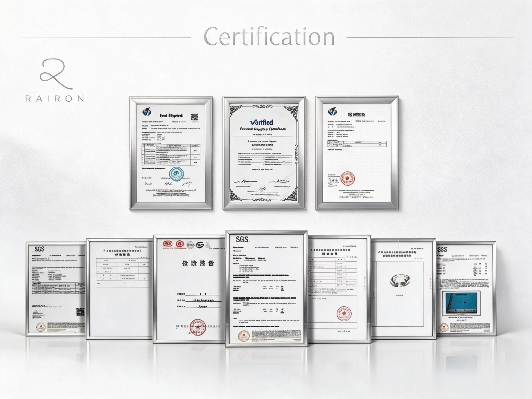 RAIRON certification and test document display